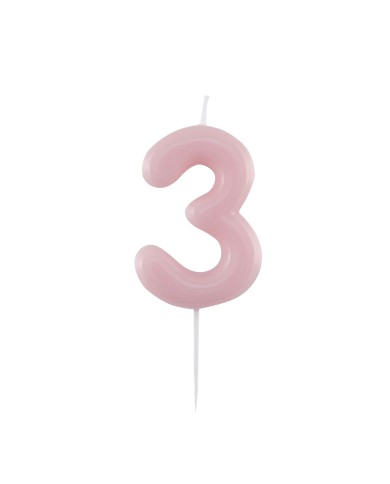 Candelina numero 3 rosa glossy