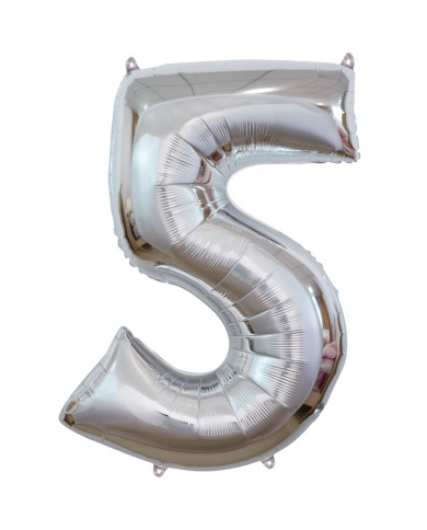Pallone mylar numero 5 argento 1mt