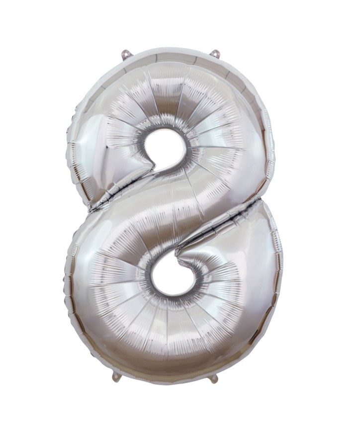 Pallone mylar numero 8 argento 1mt