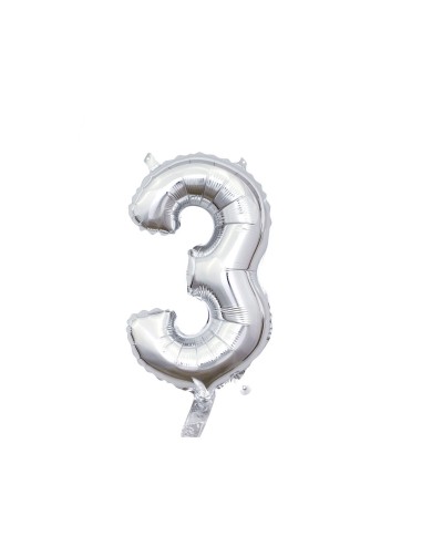 Pallone mylar numero 3 argento 35cm