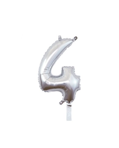 Pallone mylar numero 4 argento 35cm
