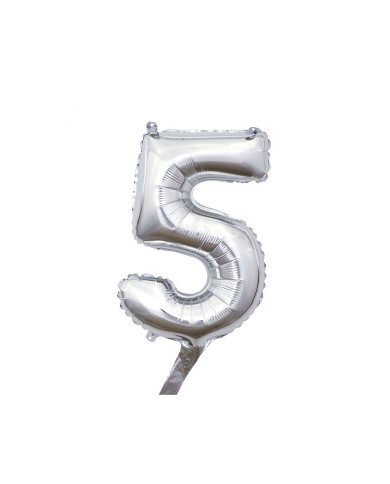 Pallone mylar numero 5 argento 35cm