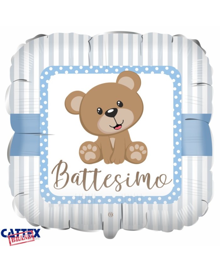 Pallone mylar battesimo celeste orsetto 18"