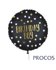 Pallone foil 18" - 45 cm White gold black happy birthday