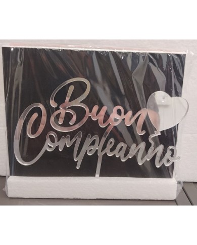 Cake Topper plexi buon compleanno argento