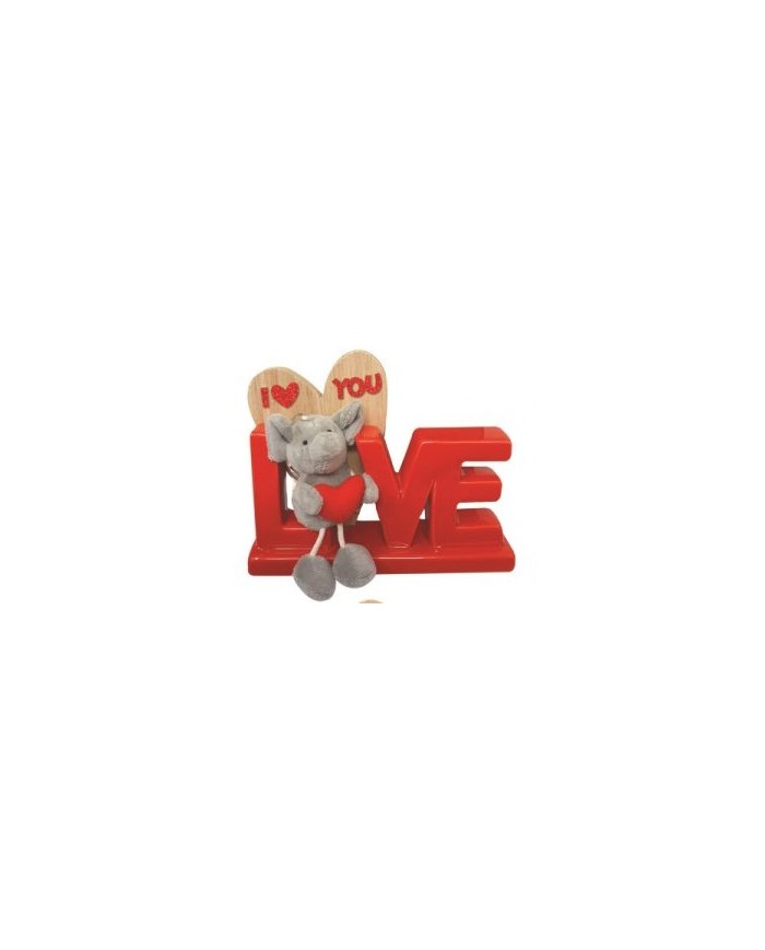 Scritte Love in ceramica e cuori in legno con portachiavi peluche e cuoricino
