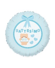 Palloncini Mylar 9″ Battesimo Teddy Celeste pz 5