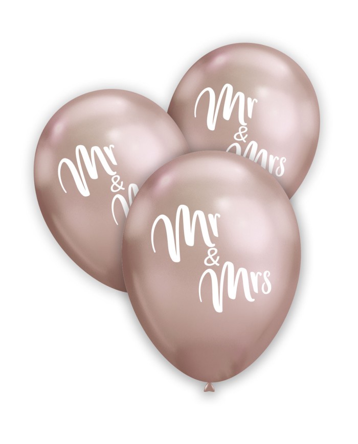 Palloncini Titanio 12" RosaGold 103 st. Bianca 2 lati Mr. Mrs.