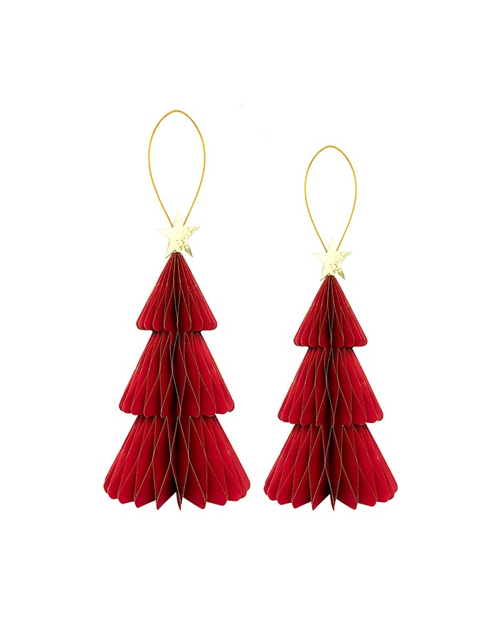 Albero rosso in carta con stella cm 25/20 confezione da 2 pz