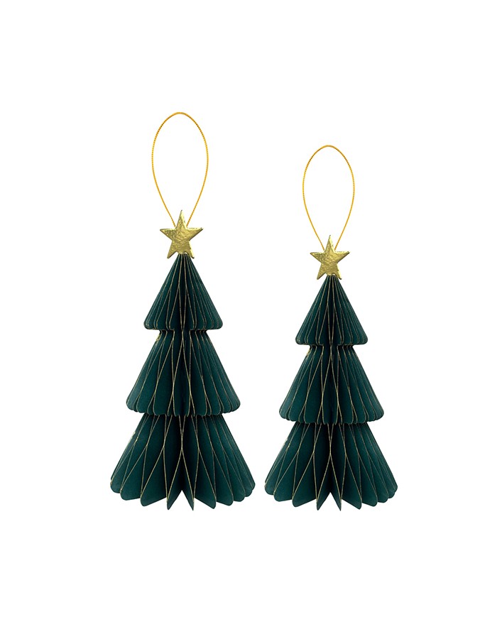 Albero verde in carta con stella cm 25/20 confezione da 2 pz