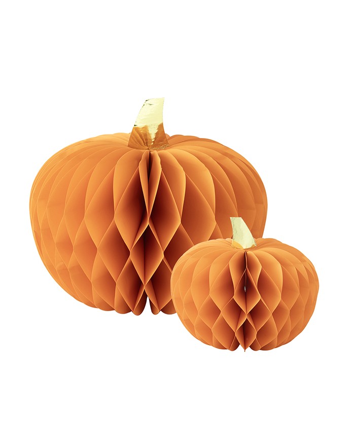 Zucche in carta H cm 20/30 ass arancio/oro conf da 2 pz