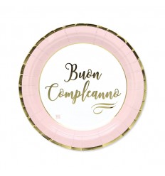 Piatto 24 cm Buon compleanno rosa chic