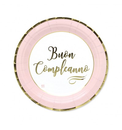 Piatto 24 cm Buon compleanno rosa chic